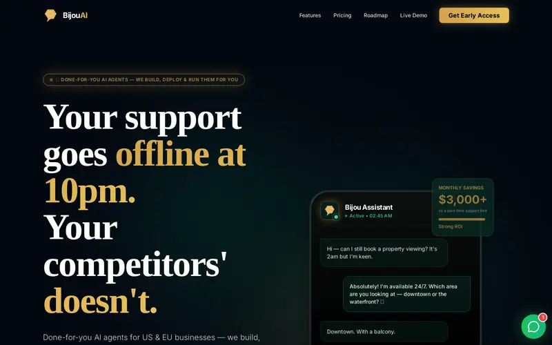 Bijou AI landing page, desktop