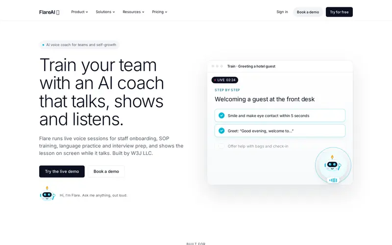 FlareAI landing page