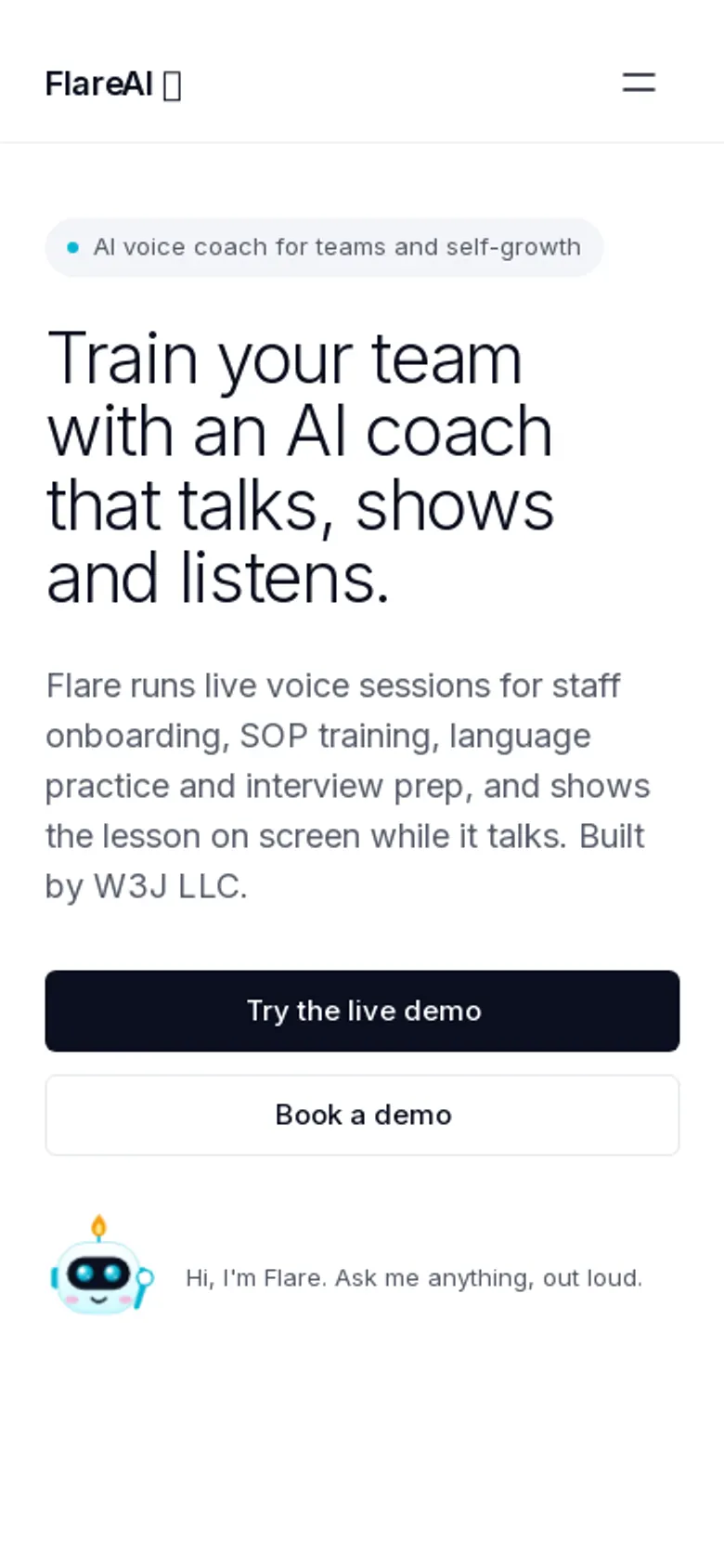FlareAI landing on a phone