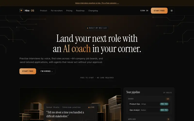 HireOS landing page