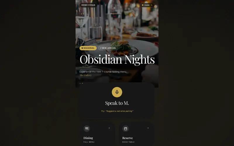MenuMuze demo, guest menu with Ask M